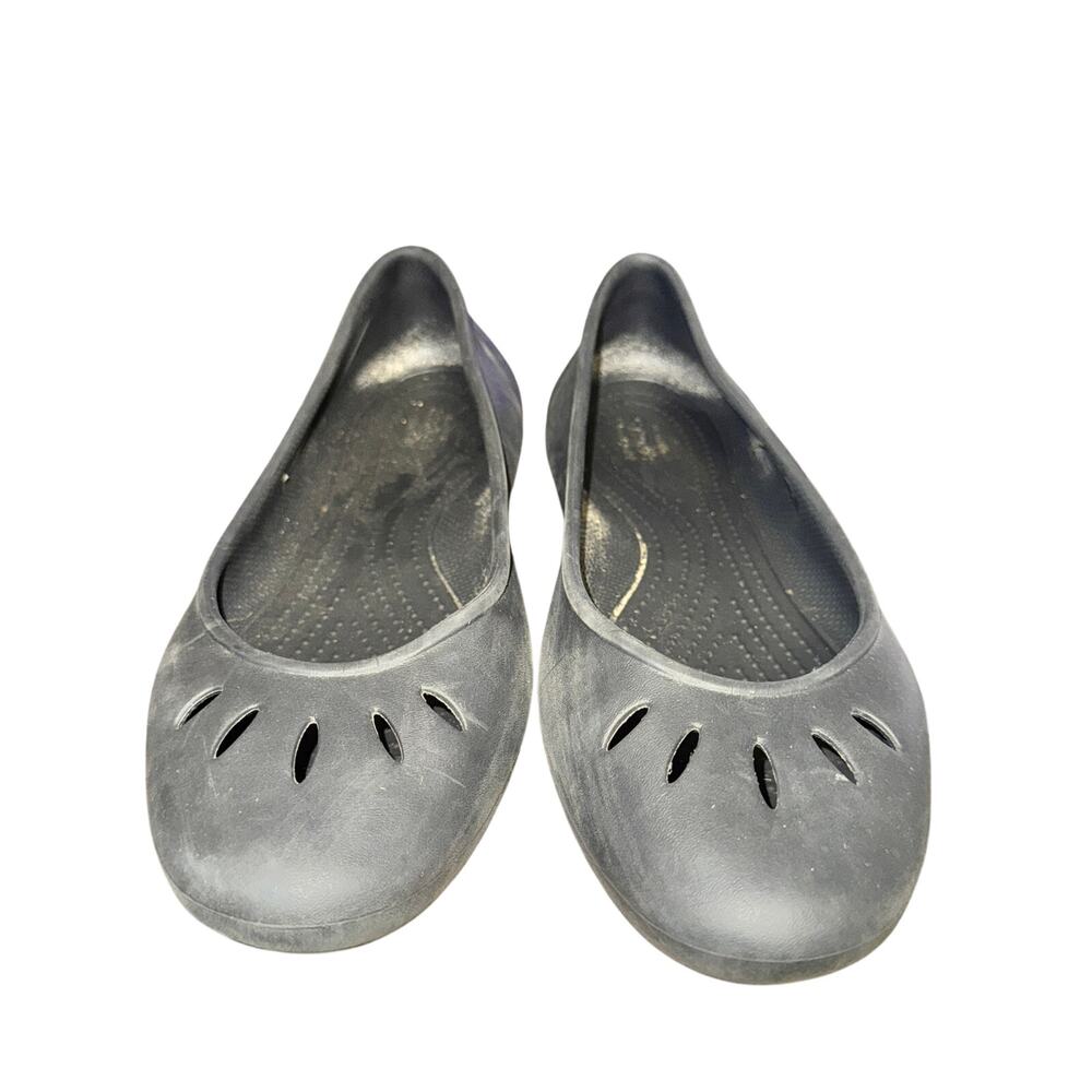 Crocs Kelli Round Toe Ballerina Flats Women's 10 Black Perforated Slip On Shoes